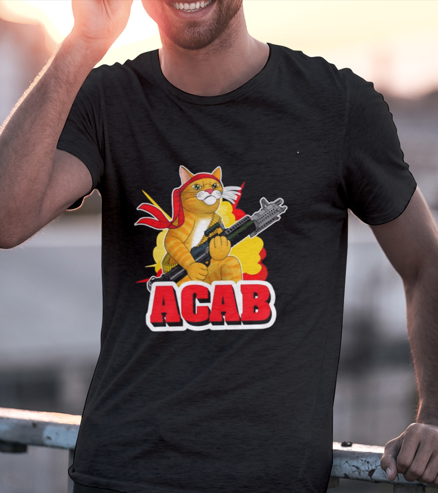 ACAB All Cats Are Badasses Rocket Launcher Cat With Red Bandana T-Shirt