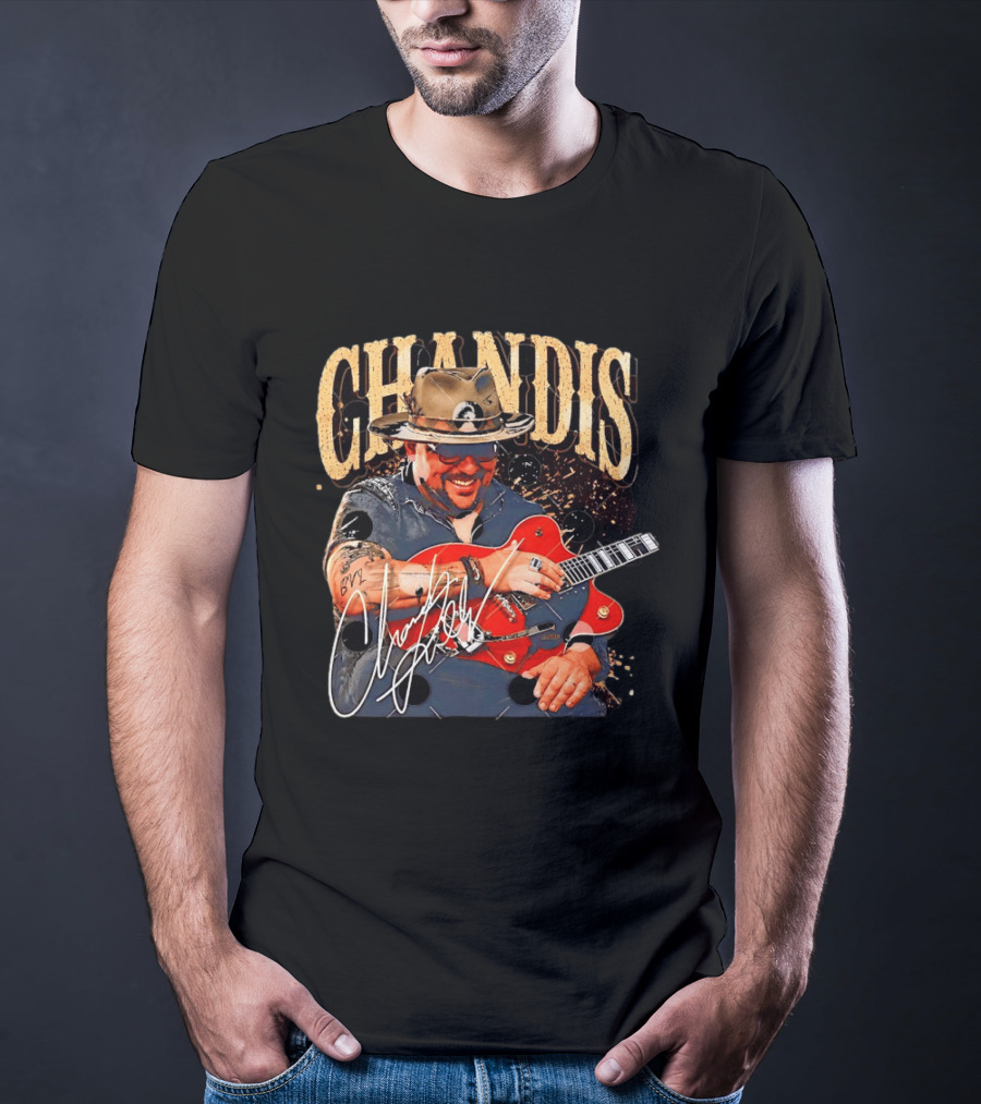 Chandis Guitarist Smiling With Red Guitar And Hat T-Shirt