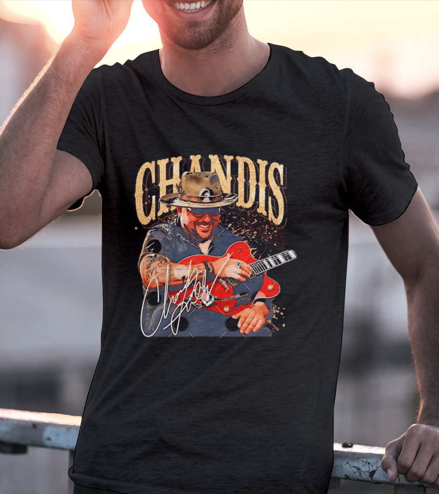 Chandis Guitarist Smiling With Red Guitar And Hat T-Shirt
