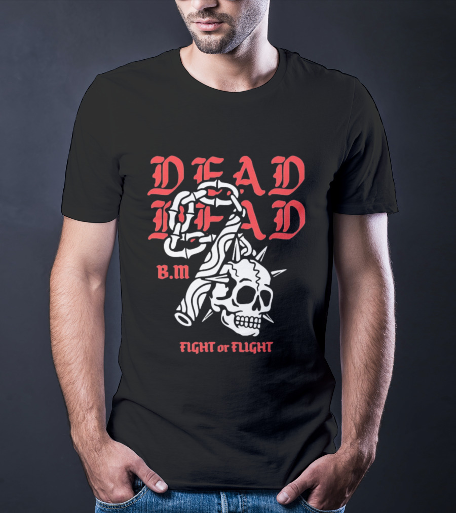 Dead Head BM Fight Or Flight Skull Gripped By Hand Spiked Chain T-Shirt