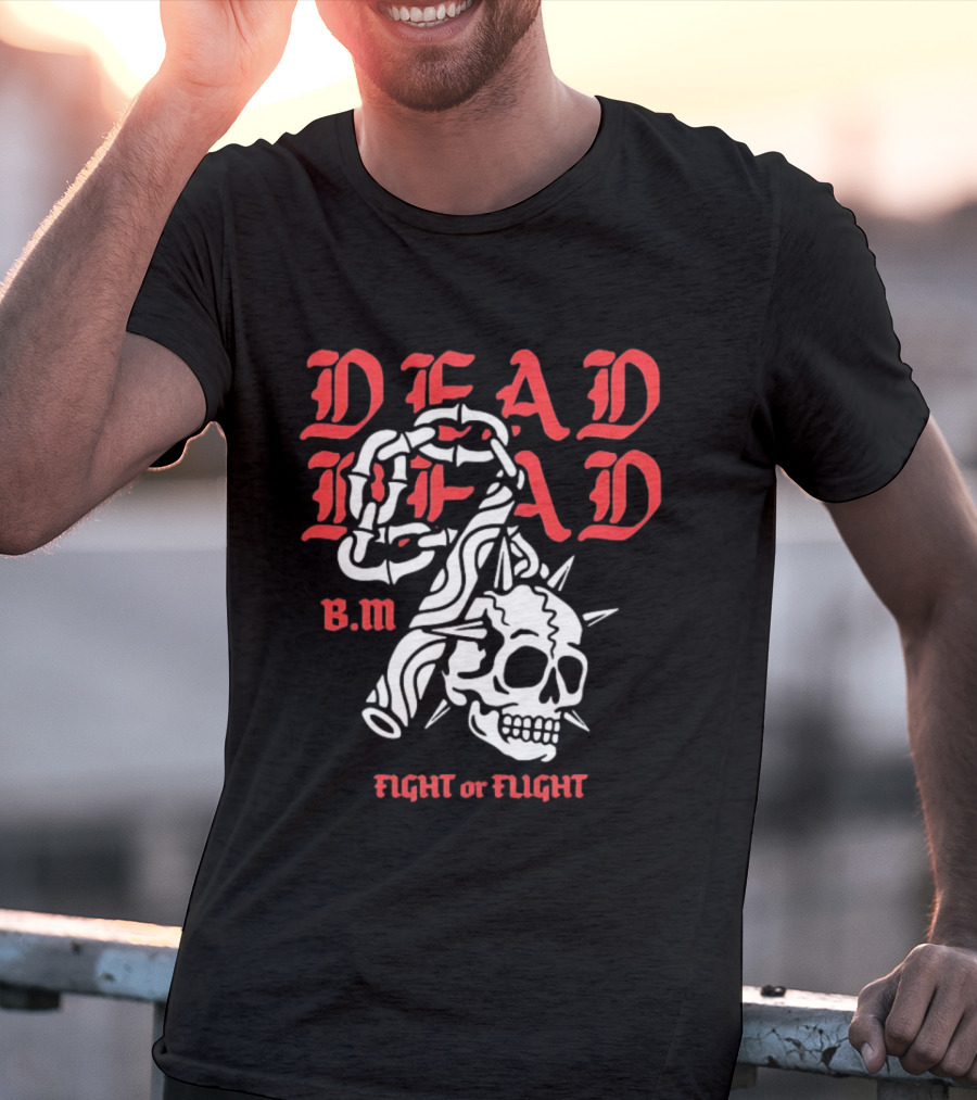 Dead Head BM Fight Or Flight Skull Gripped By Hand Spiked Chain T-Shirt