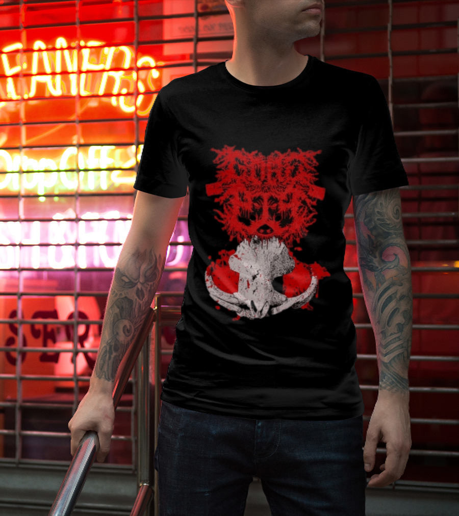 Gore Boar Skull Red Face Death Metal Hardcore T-Shirt