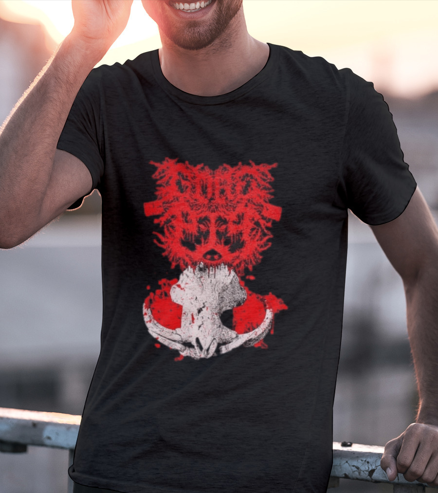 Gore Boar Skull Red Face Death Metal Hardcore T-Shirt