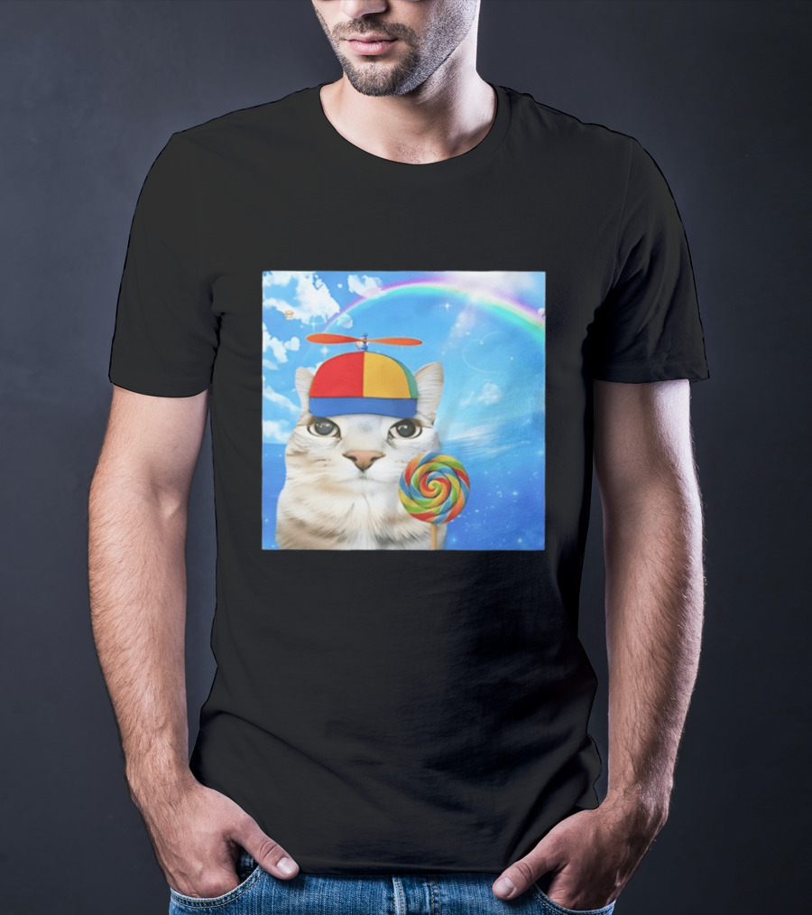 Happy Cat Rainbow Lollipop Dreamcore Brainrot Meme Weirdcore Aesthetic T-Shirt