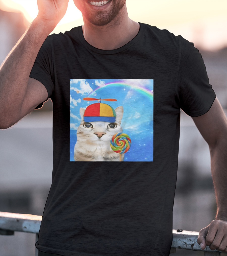 Happy Cat Rainbow Lollipop Dreamcore Brainrot Meme Weirdcore Aesthetic T-Shirt