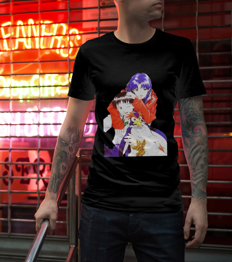 Shinji Ikari Misato Katsuragi Pen Pen Neon Genesis Evangelion Anime Characters T-Shirt