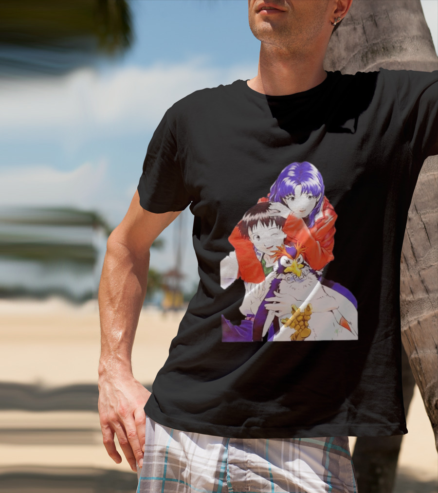 Shinji Ikari Misato Katsuragi Pen Pen Neon Genesis Evangelion Anime Characters T-Shirt
