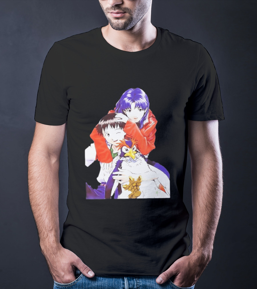 Shinji Ikari Misato Katsuragi Pen Pen Neon Genesis Evangelion Anime Characters T-Shirt