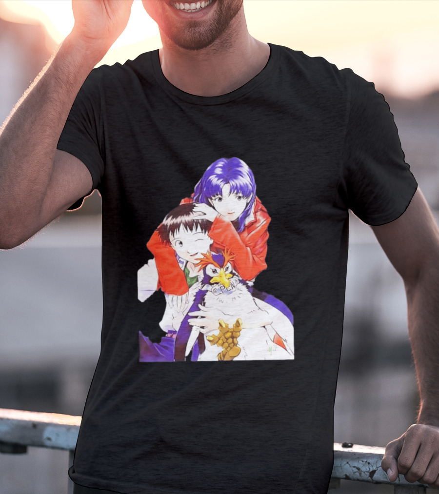 Shinji Ikari Misato Katsuragi Pen Pen Neon Genesis Evangelion Anime Characters T-Shirt
