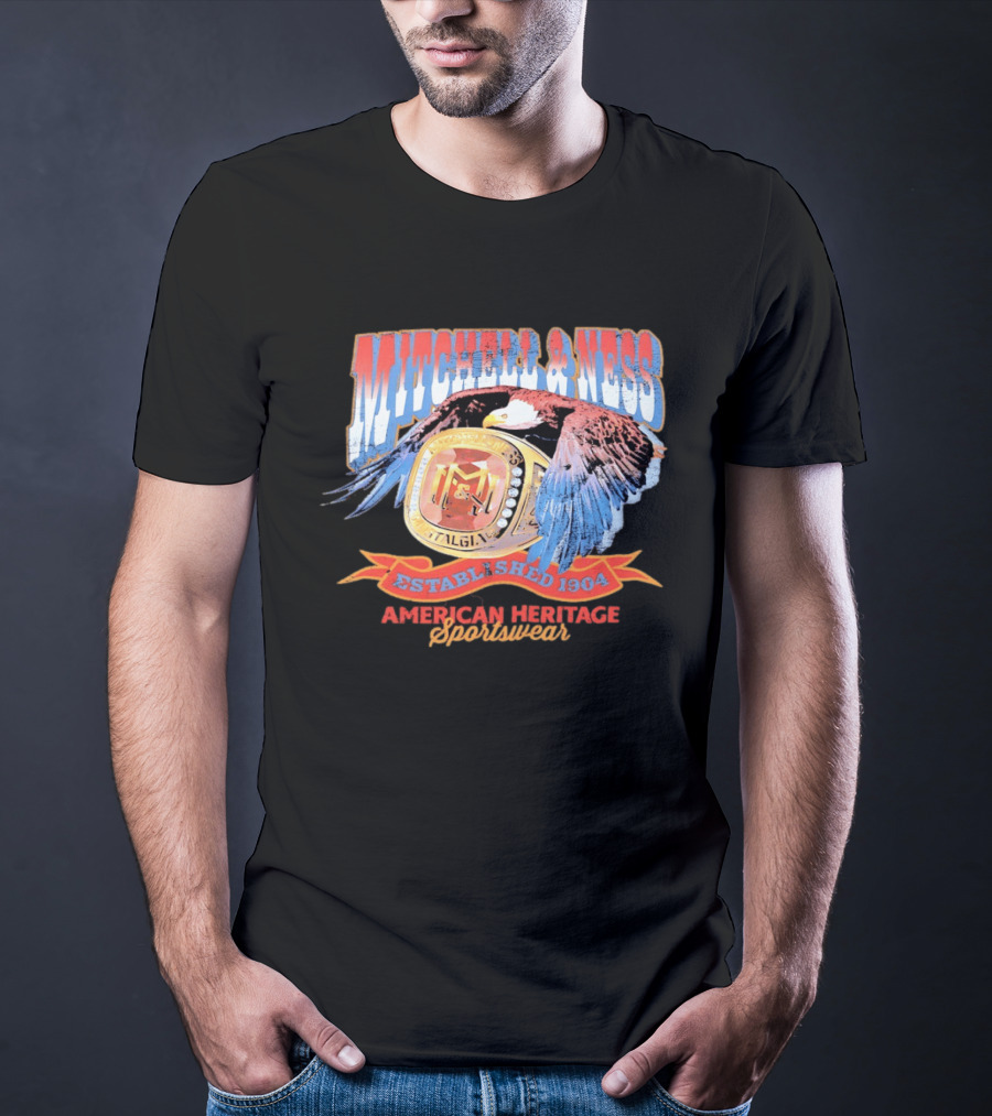 Mitchell And Ness Nostalgia Co American Heritage Sportswear Established 1904 Eagle Ring T-Shirt