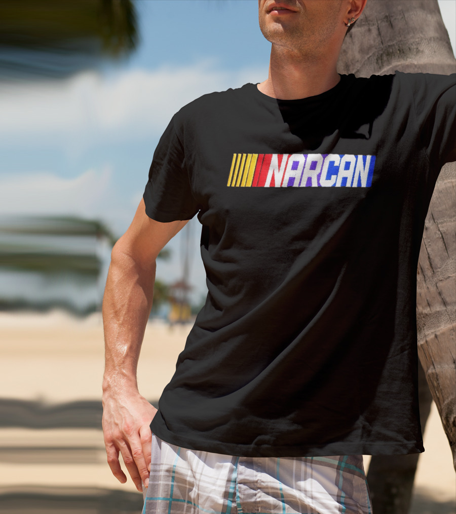NASCAR Style NARCAN Text With Racing Stripes T-Shirt