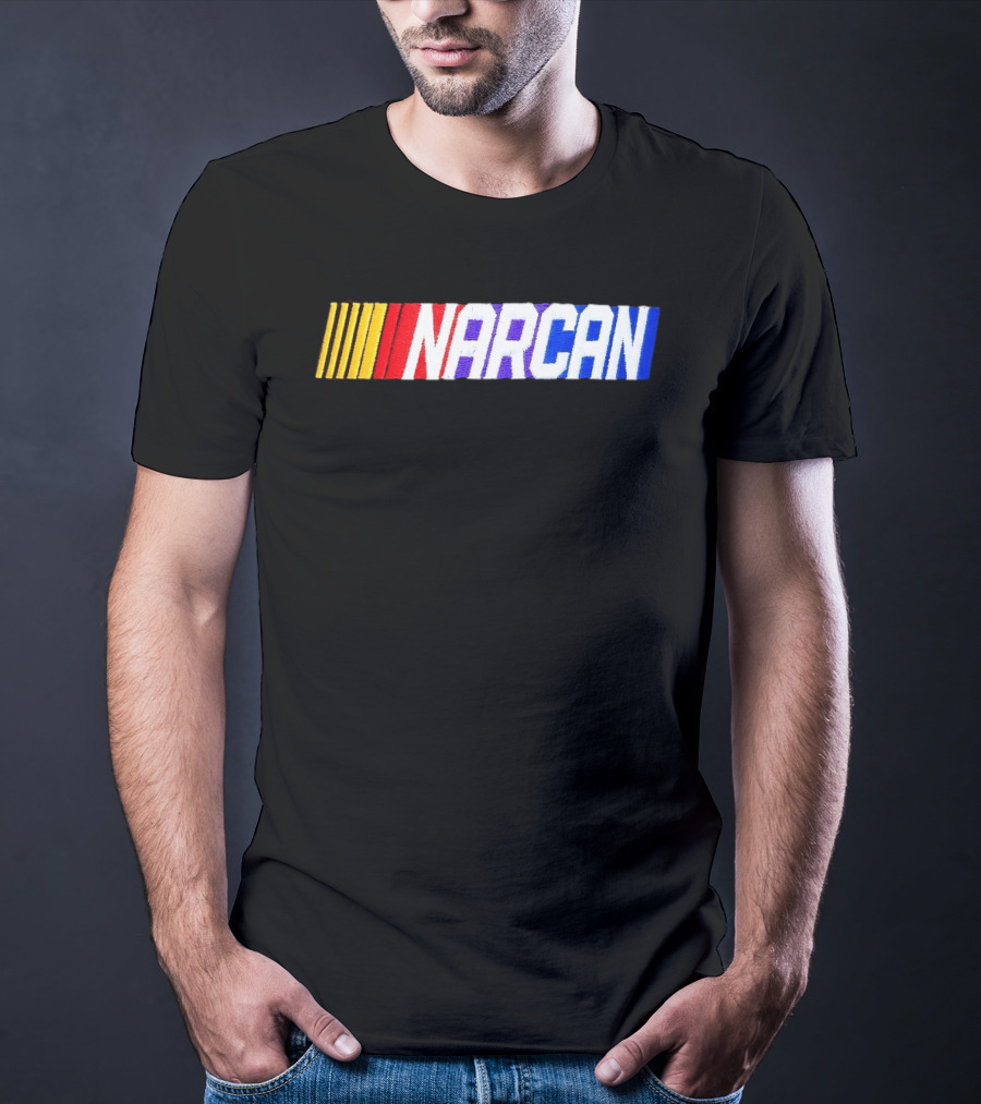 NASCAR Style NARCAN Text With Racing Stripes T-Shirt