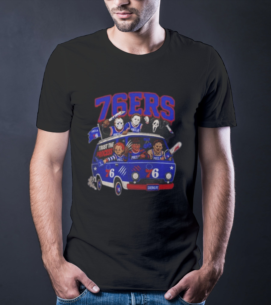 Philadelphia 76ers Trust The Process Horror Movie Characters Van T-Shirt