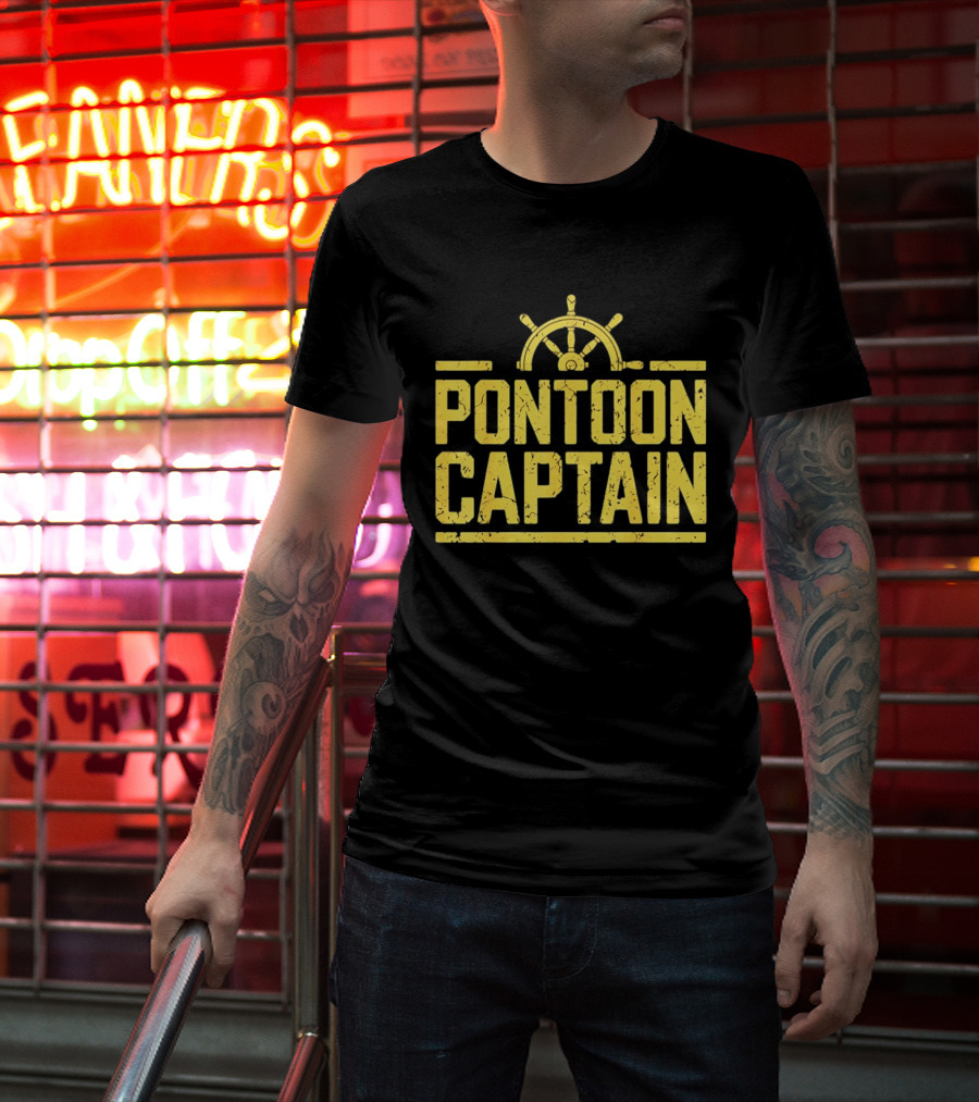 Pontoon Captain Ship Wheel Nautical Boating Adventure T-Shirt