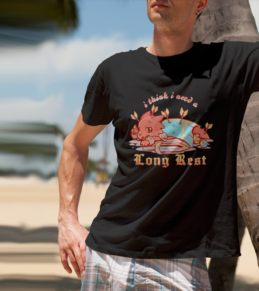 I Think I Need A Long Rest Warrior Cat Lying With Arrows DnD T-Shirt