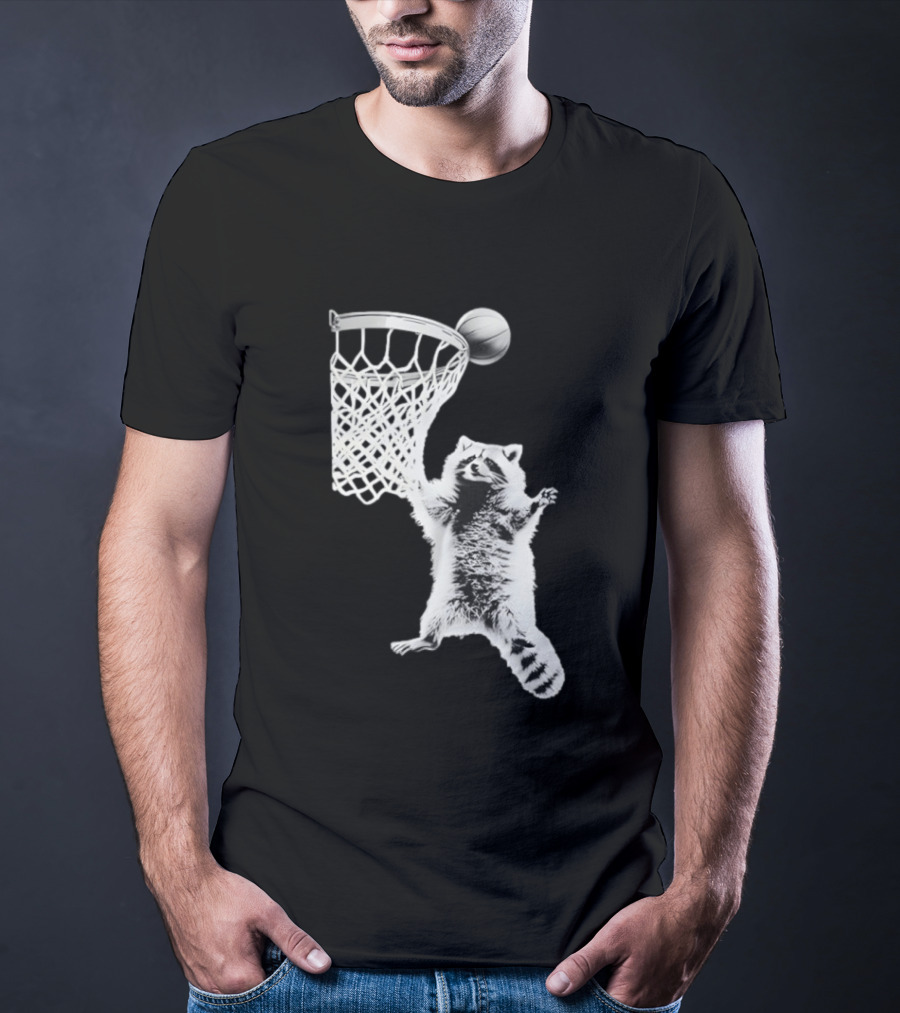 Raccoon Dunking Basketball Fun Animal Sports Play T-Shirt