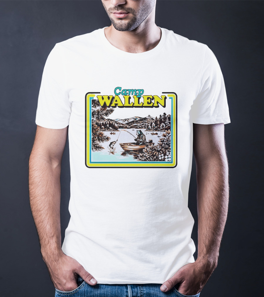 Camp Wallen Bear Fishing In Lake And Mountains Scene T-Shirt