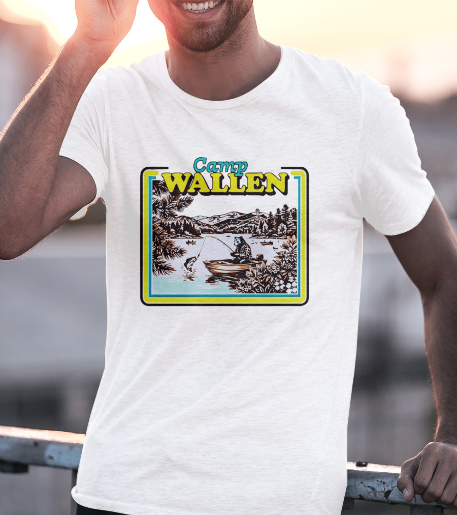 Camp Wallen Bear Fishing In Lake And Mountains Scene T-Shirt