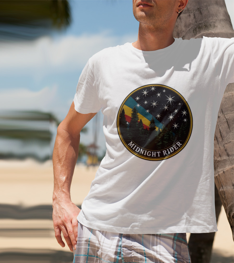 Midnight Rider Starry Night Pine Forest Retro Spectrum T-Shirt