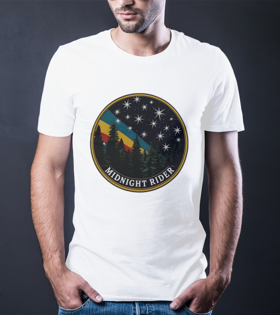 Midnight Rider Starry Night Pine Forest Retro Spectrum T-Shirt