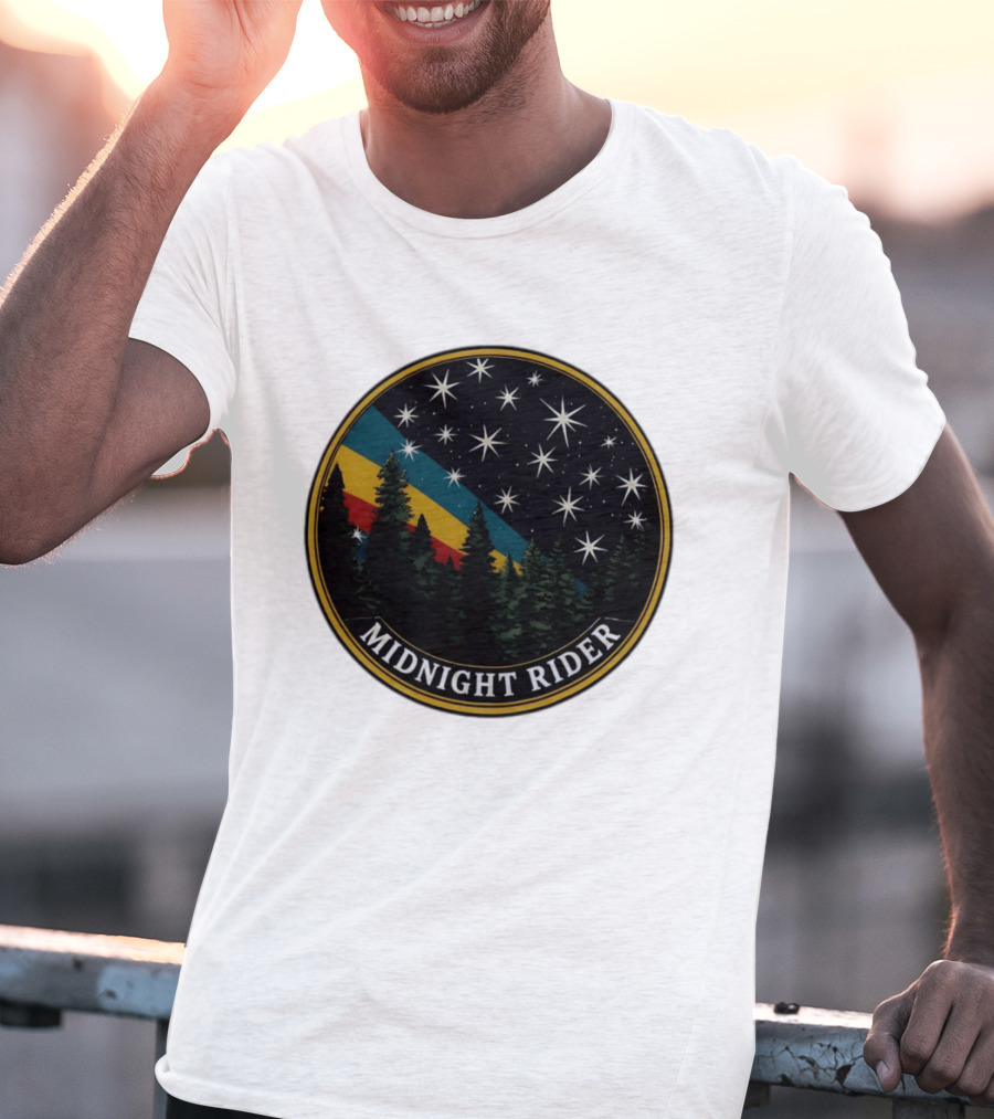 Midnight Rider Starry Night Pine Forest Retro Spectrum T-Shirt