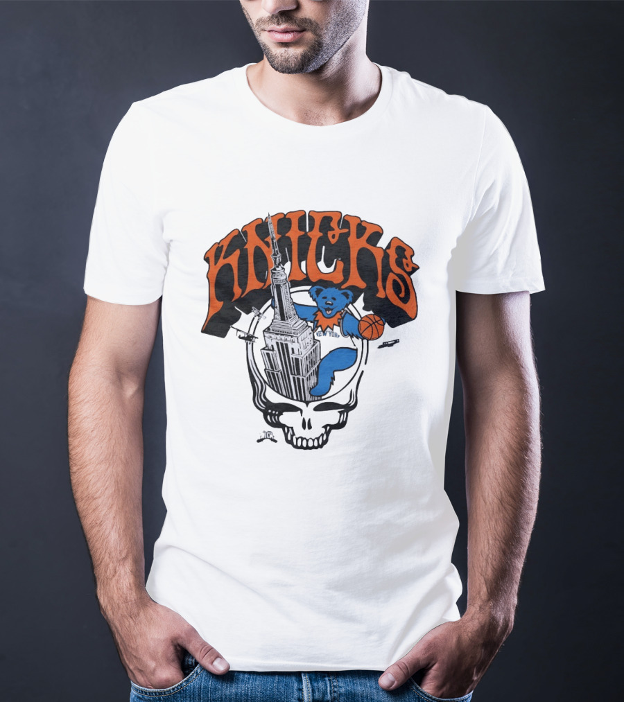 Knicks Grateful Dead Dancing Bear Empire State Building Skulls Basketball T-Shirt