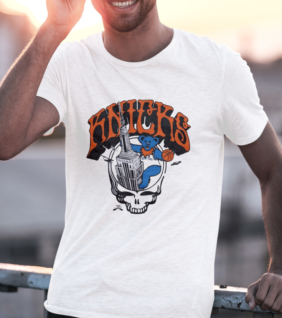 Knicks Grateful Dead Dancing Bear Empire State Building Skulls Basketball T-Shirt