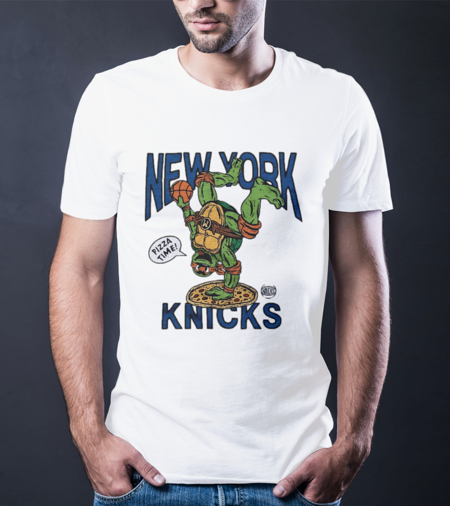 New York Knicks Michelangelo TMNT Pizza Time Basketball Dunk T-Shirt