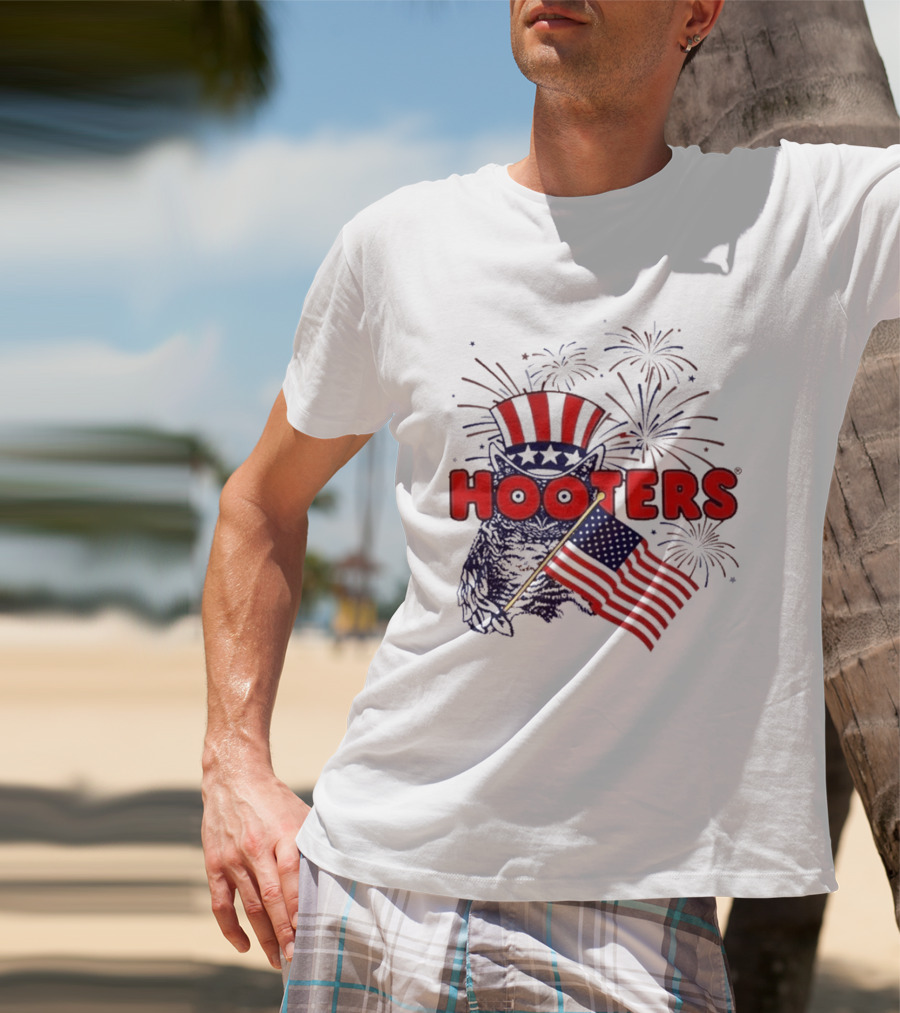 Hooters America Patriotic Owl Fireworks USA UPF 50+ T-Shirt