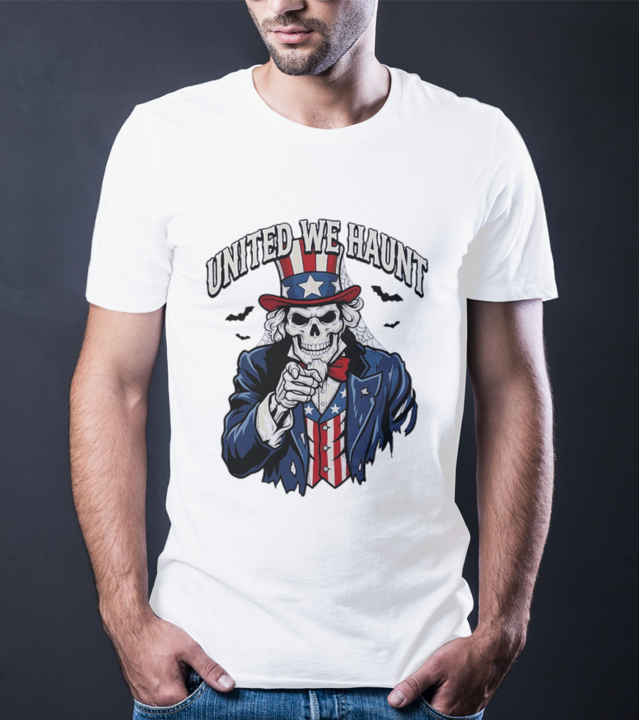 Uncle Sam Skeleton Pointing United We Haunt Halloween Bats T-Shirt