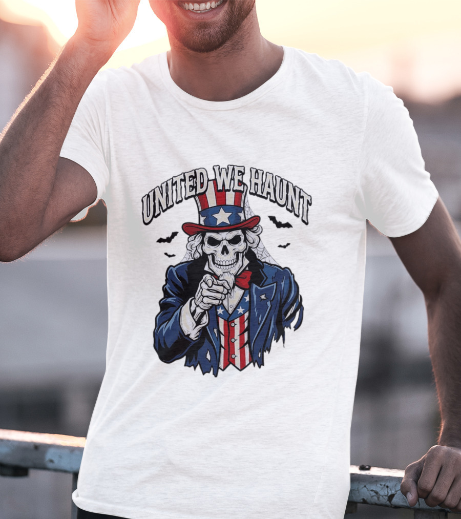 Uncle Sam Skeleton Pointing United We Haunt Halloween Bats T-Shirt