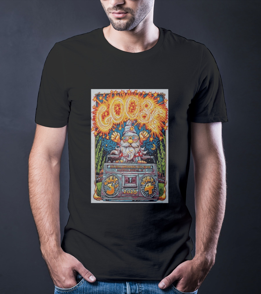 GOOSE July 3 4 2026 Saratoga Performing Arts Center Saratoga Springs NY Wizard Driving Van Fireworks Glasses Stars T-Shirt