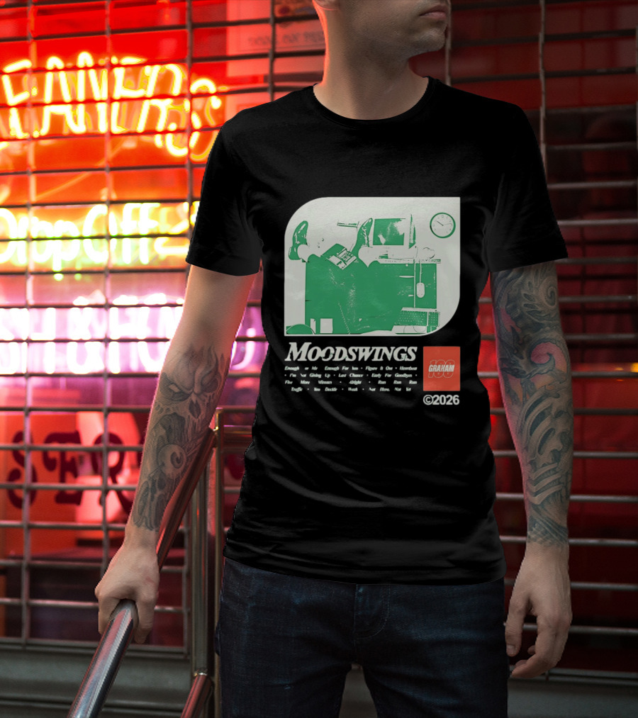MOODSWINGS Graham 2023 Man Resting Legs On Desk Computer T-Shirt
