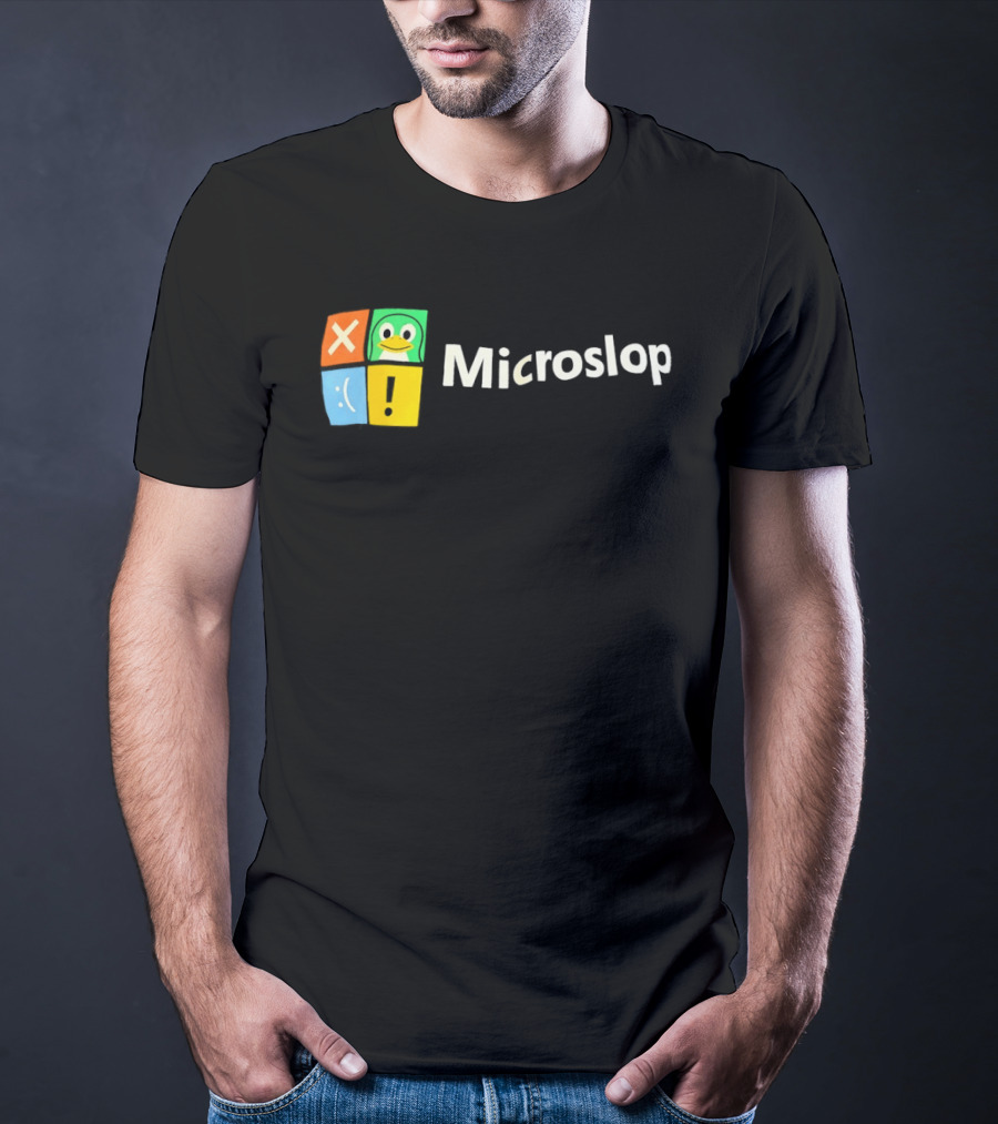 Microslop Parody Tux Penguin Windows Satire T-Shirt