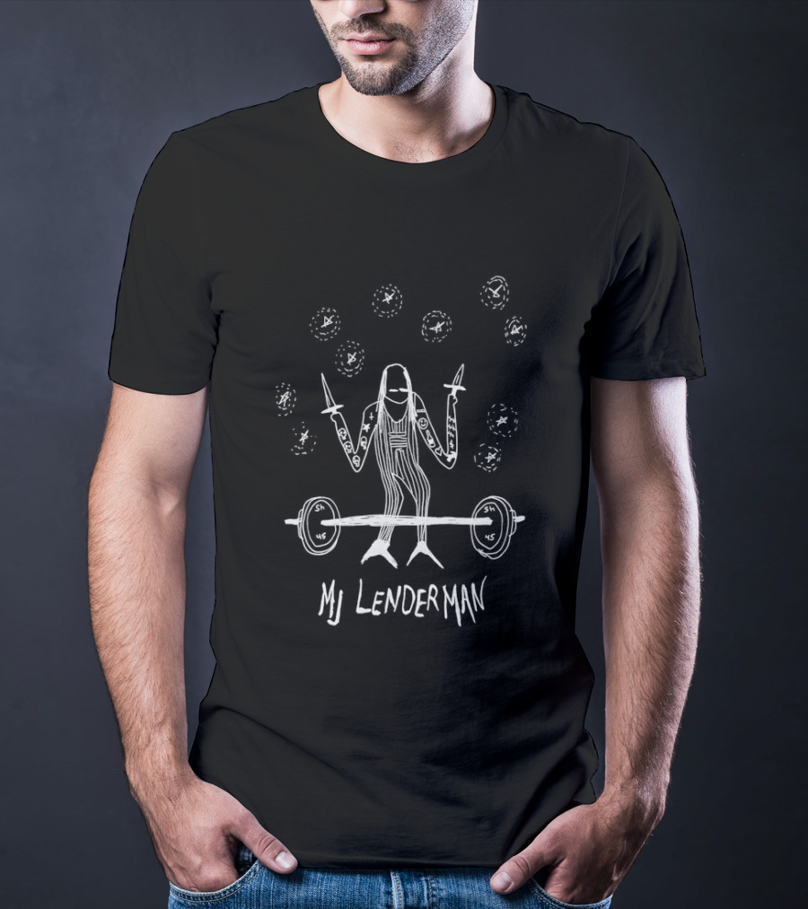 MJ Lenderman Barbell Weightlifting Holding Swords Fun Cartoon T-Shirt