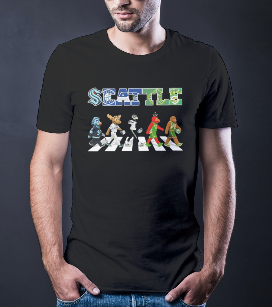 Seattle Kraken Mariners Seahawks Storm Sonics Mascots Abbey Road 2026 T-Shirt