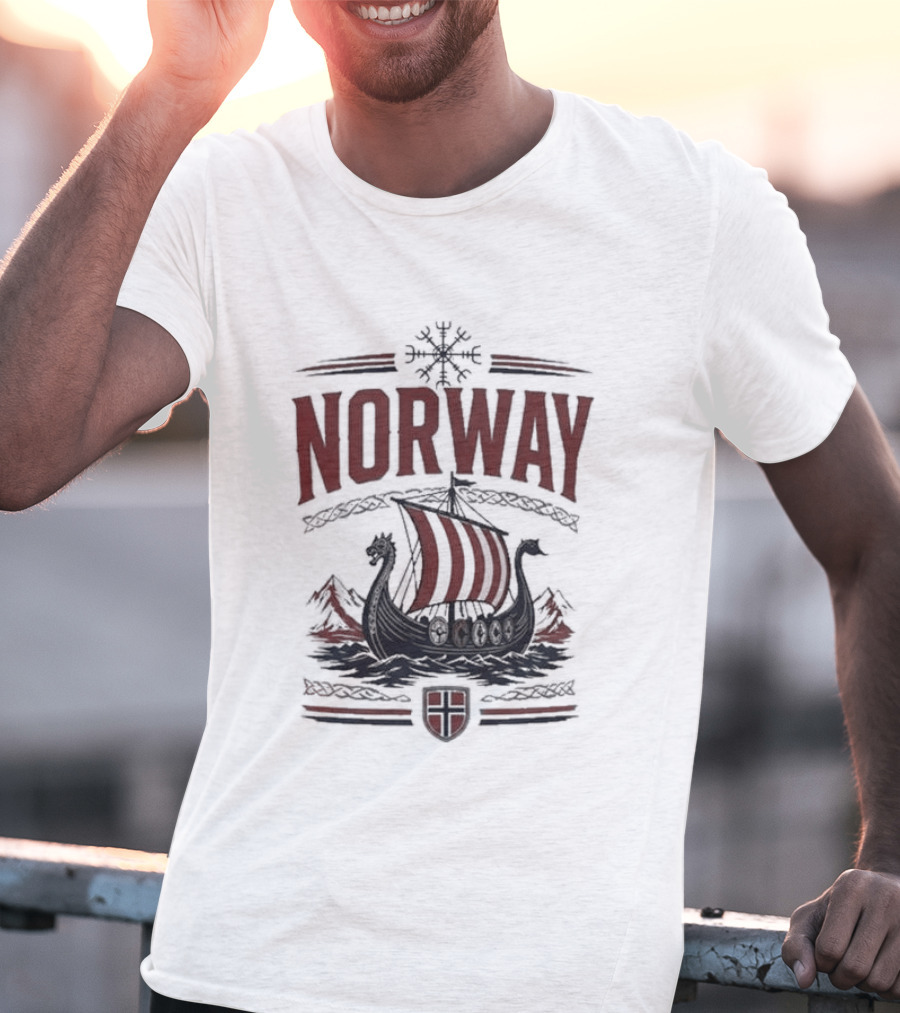 Norway Viking Ship Emblem With Shield T-Shirt