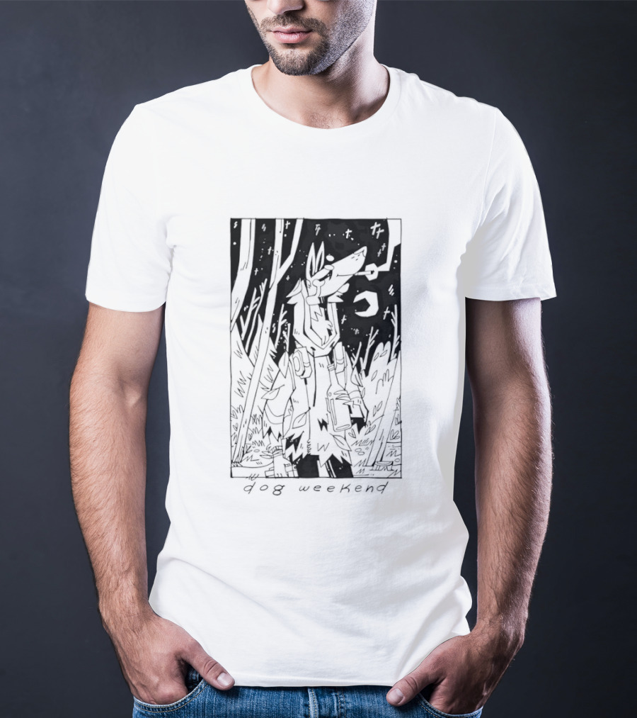 Dog Woods Weekend Forest Scene With Moon And Trees T-Shirt