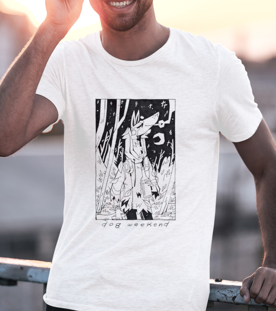 Dog Woods Weekend Forest Scene With Moon And Trees T-Shirt
