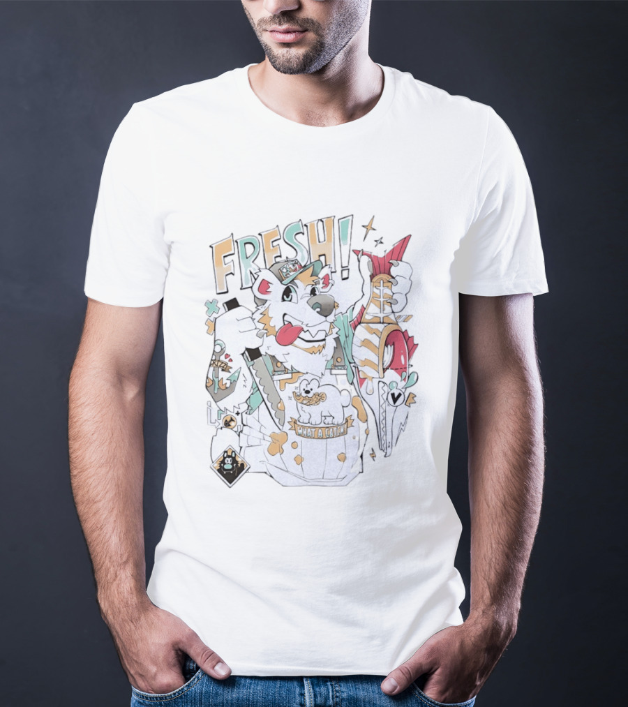 FRESH Polar Bear What A Catch With Fish Animation T-Shirt