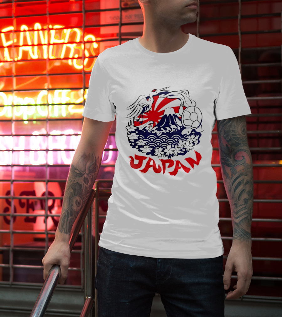 Japan Mt Fuji Crane Turtle Sakura Rising Sun Symbolism T-Shirt
