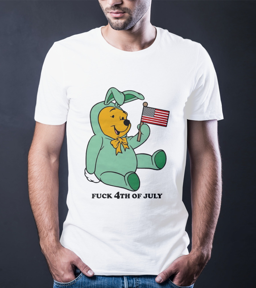 Winnie The Pooh Bunny Costume With Black American Flag And 4th Of July T-Shirt