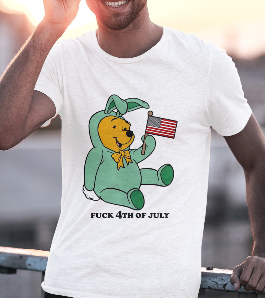 Winnie The Pooh Bunny Costume With Black American Flag And 4th Of July T-Shirt