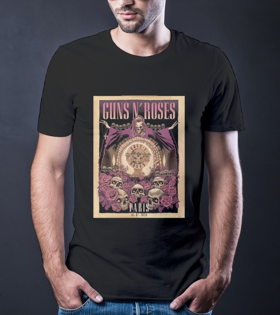 Guns N' Roses Paris 2026 Accor Arena July 3 Event With Skulls And Roses T-Shirt