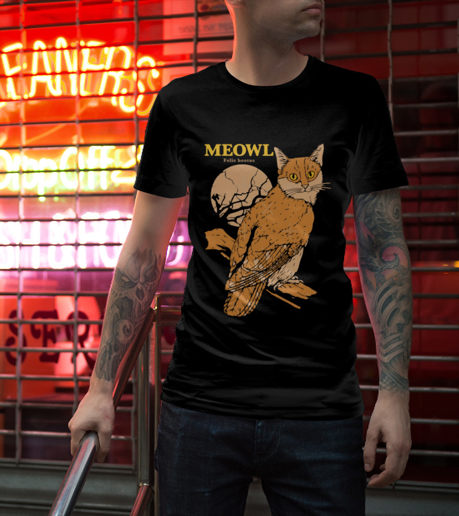 Meowl Felis Hootus Cat Owl Fusion With Moon T-Shirt