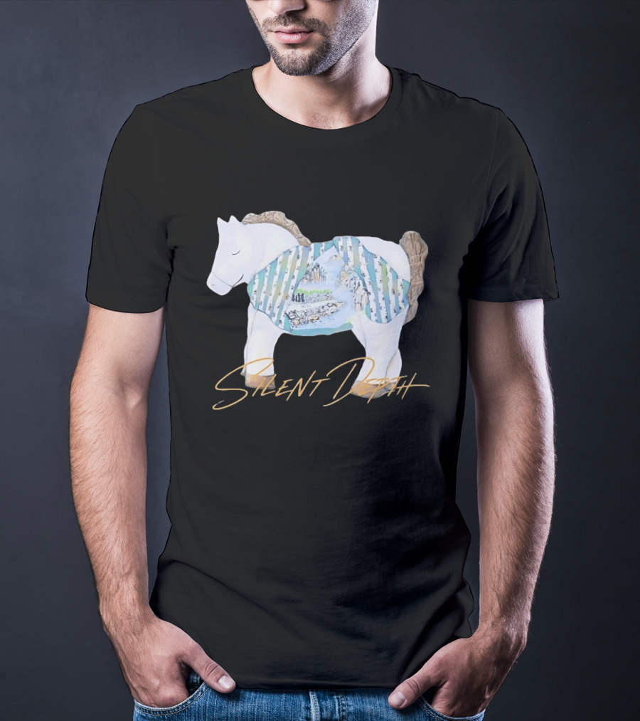 Silent Depth Horse Mountain Landscape Painted Body T-Shirt