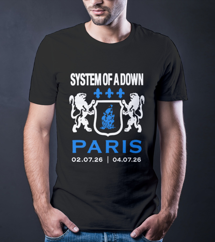 System Of A Down Paris Concert July 2026 Heraldic Crest Lions 02.07.26 04.07.26 T-Shirt