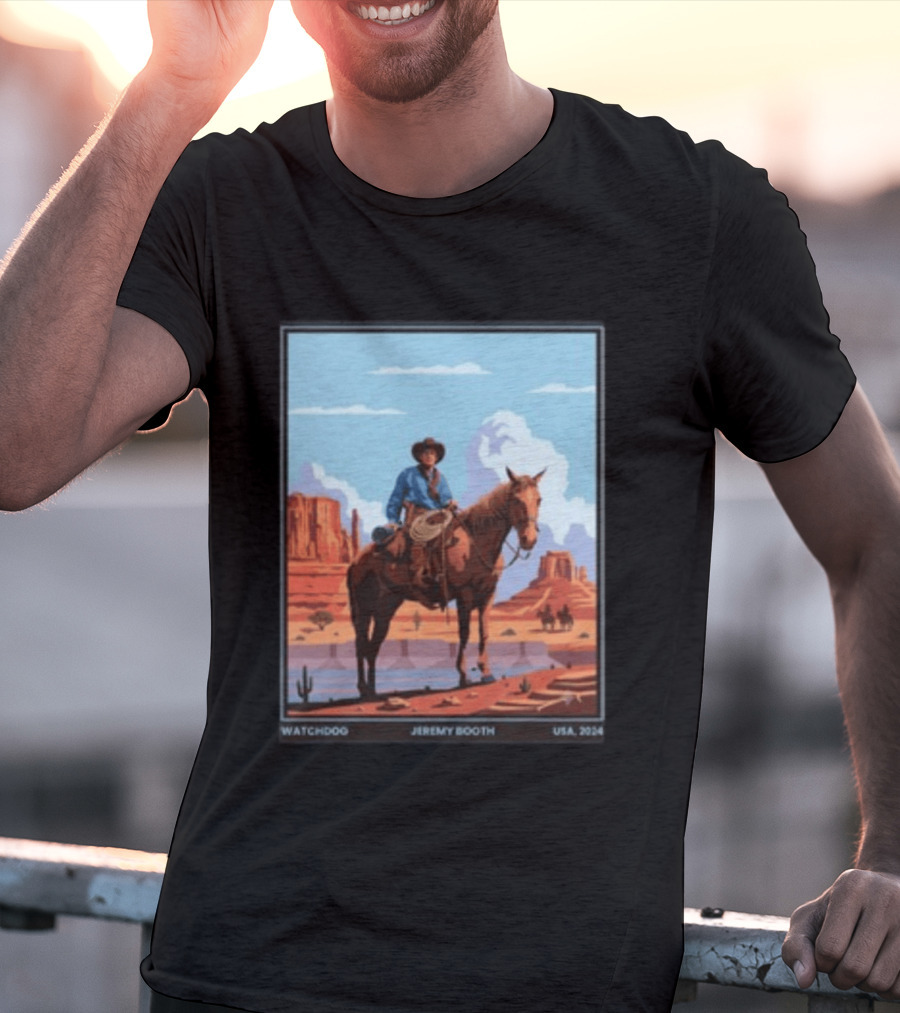 Dog Jeremy Booth USA 2020 Cowboy And Horse Desert Scene T-Shirt