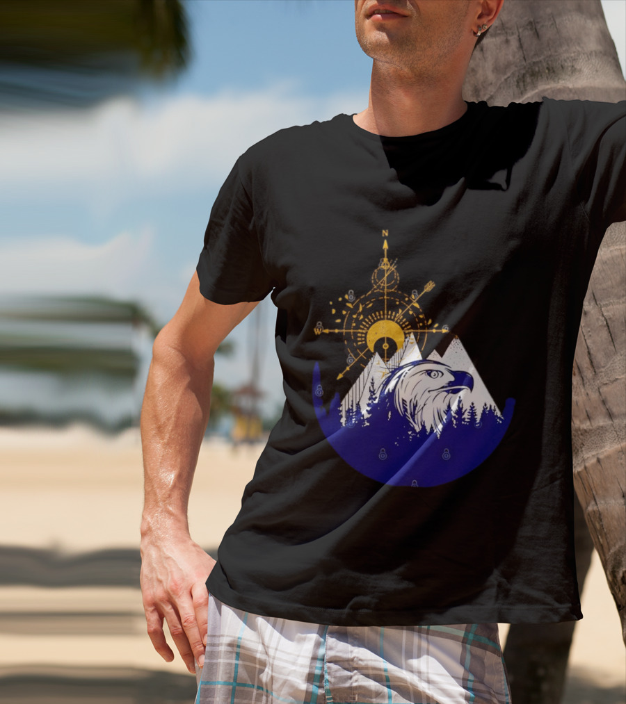 Eagle And Compass With Mountain Forest T-Shirt