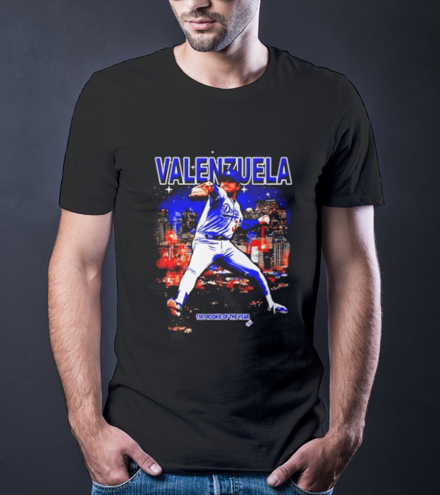 Fernando Valenzuela Dodgers 1981 Rookie Of The Year City Skyline T-Shirt